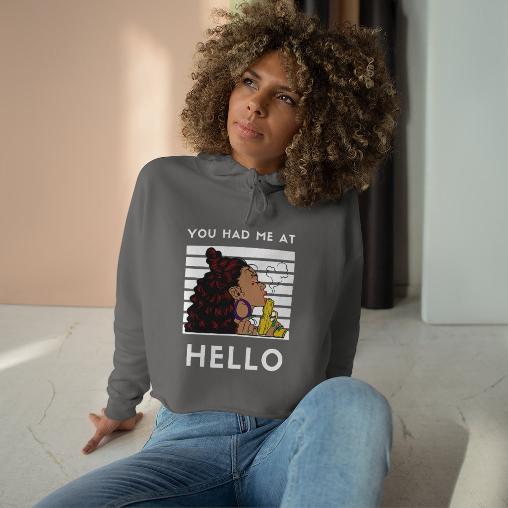 You had me at hello Crop Hoodie Noire Pearl