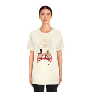 Two Girls on a Bench  Jersey Short Sleeve Tee