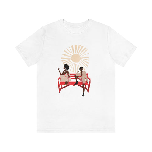 Two Girls on a Bench  Jersey Short Sleeve Tee