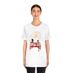 Two Girls on a Bench  Jersey Short Sleeve Tee